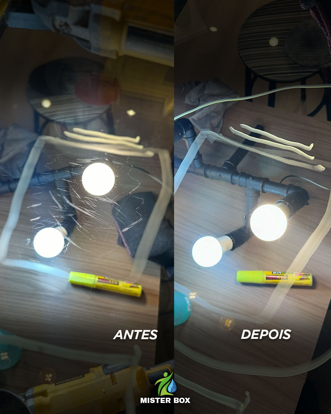 Vidro restaurado — antes e depois